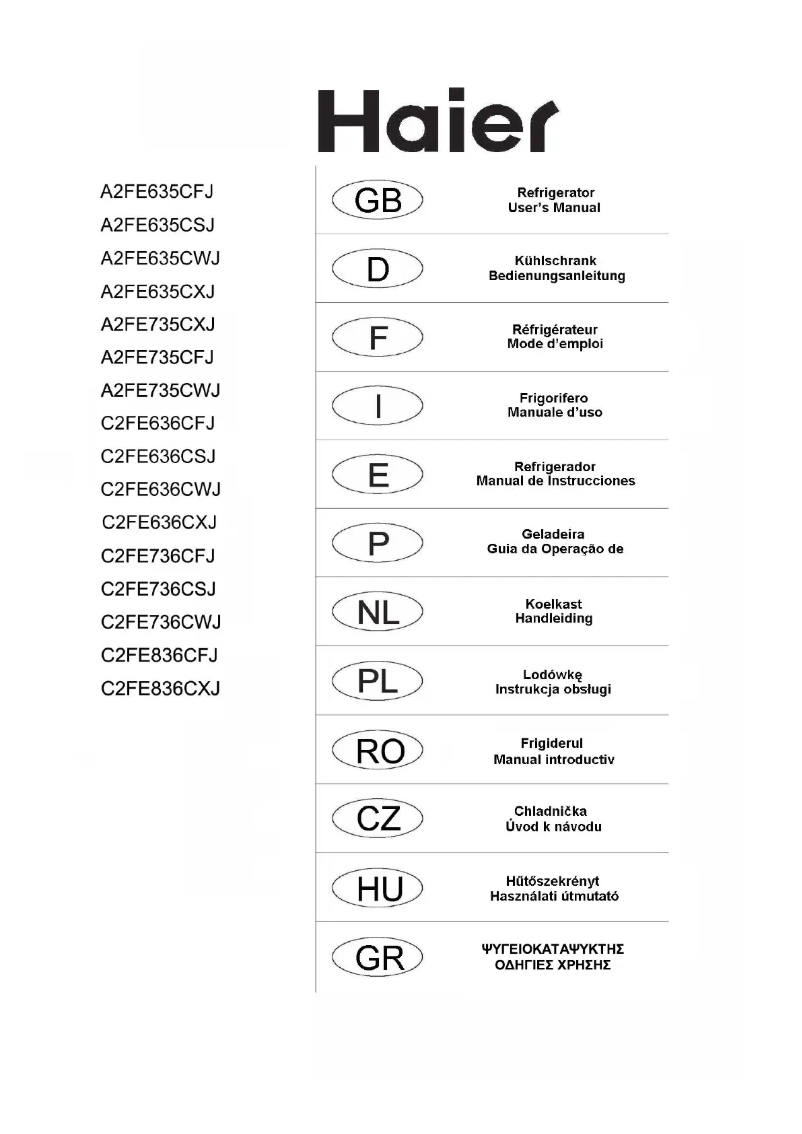 Page n°1 - Manuel utilisateur Haier C2FE636CWJ