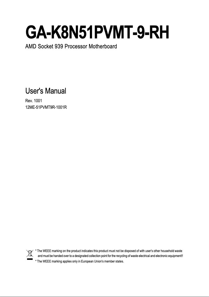 Image de la première page du manuel de l'appareil GA-K8N51PVMT-9-RH