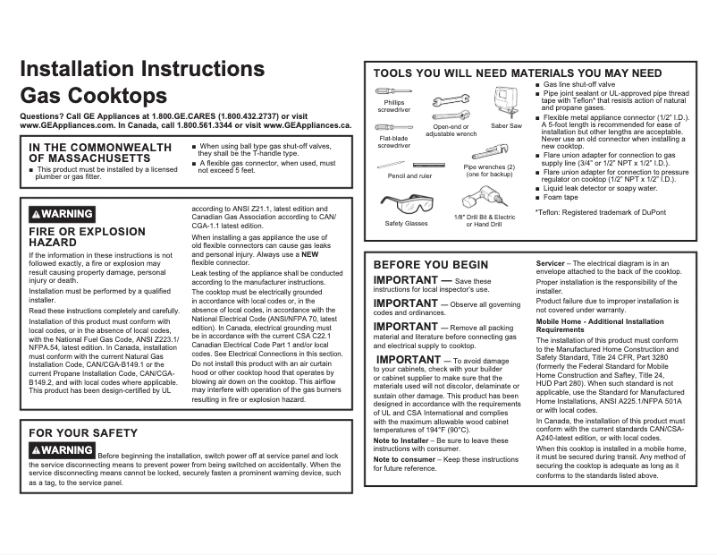 Page n°1 - Guide d'installation GE JGP5536DLBB