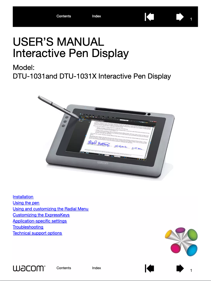 Page 1 de la notice Manuel utilisateur Wacom DTU-1031