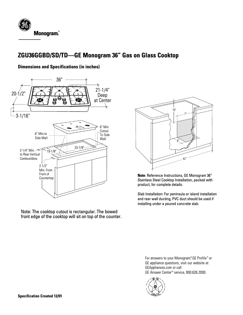 Page n°1 - Fiche technique GE ZGU36GGSDSS