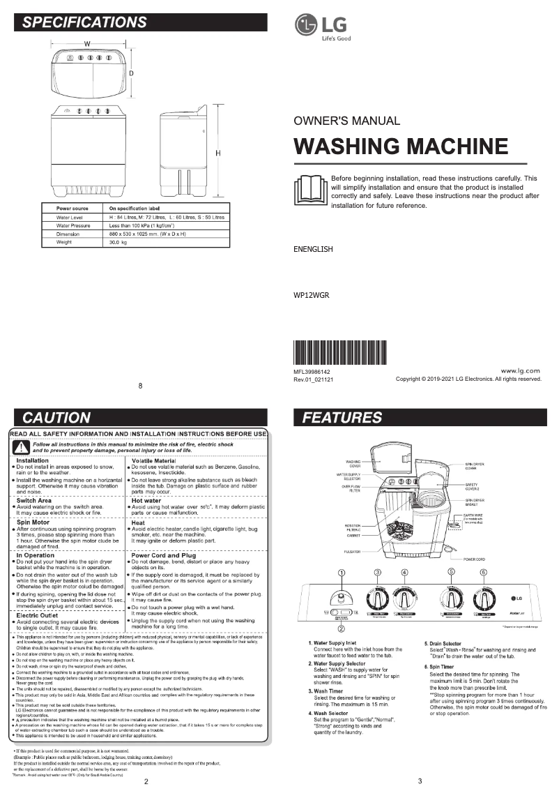 Image de la première page du manuel de l'appareil WP12WGR