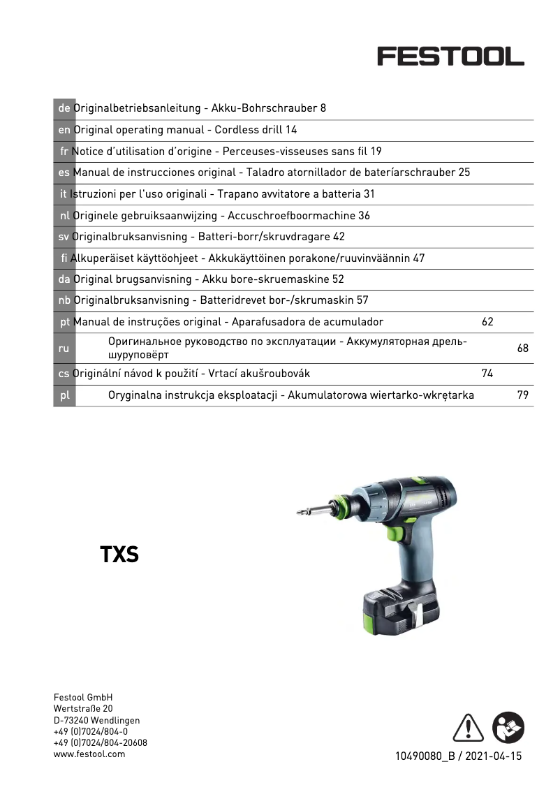 Page 1 de la notice Manuel utilisateur Festool TXS 2,6-Plus