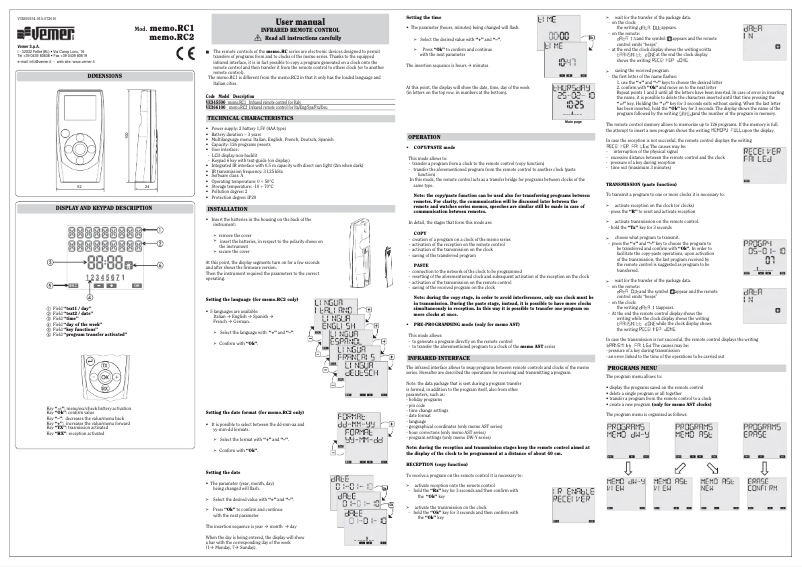 Page 1 de la notice Manuel utilisateur Vemer memo.RC1