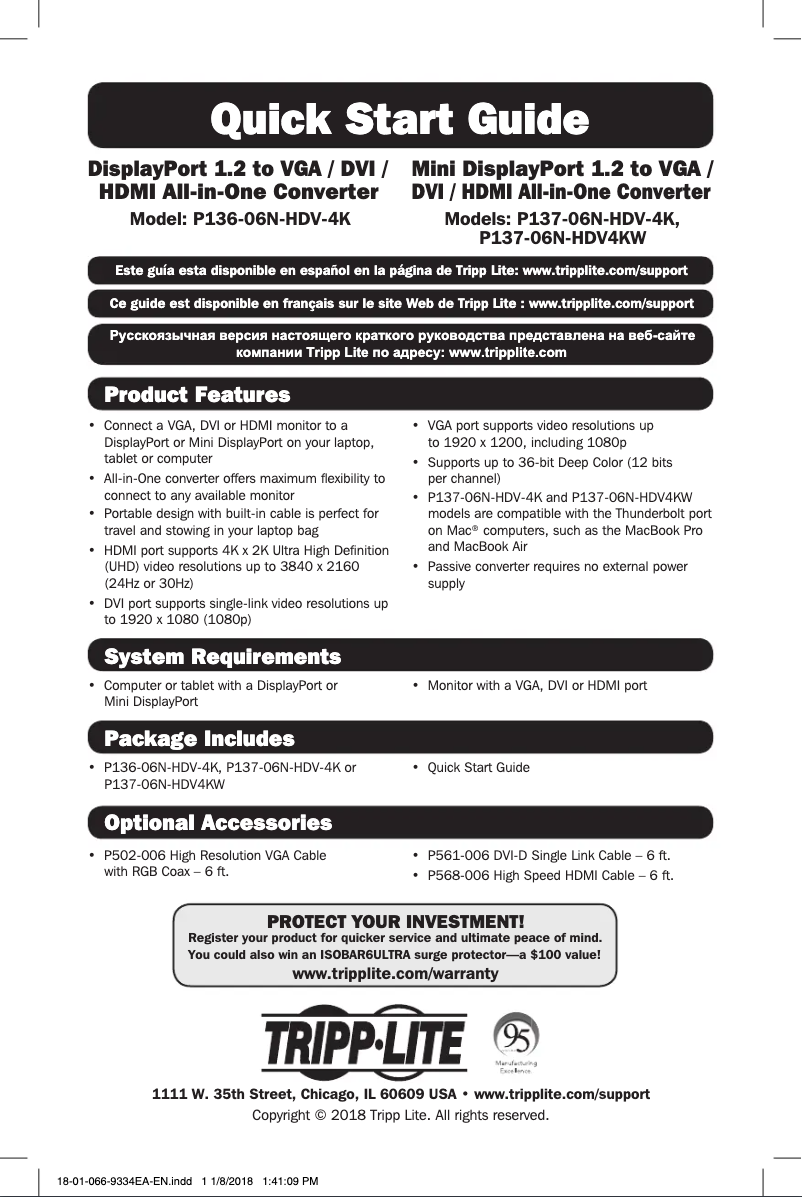 Page 1 de la notice Manuel utilisateur Tripp Lite P136-06NHDV4KBP