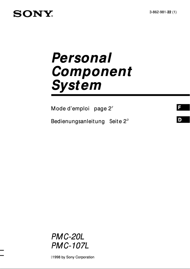 Page 1 de la notice Manuel utilisateur Sony PMC-107L