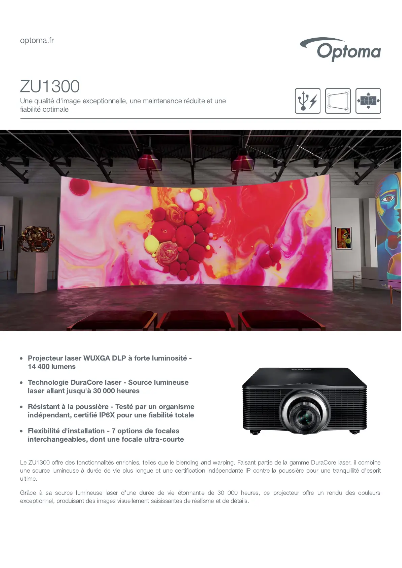 Page 1 de la notice Fiche technique Optoma ZU1300