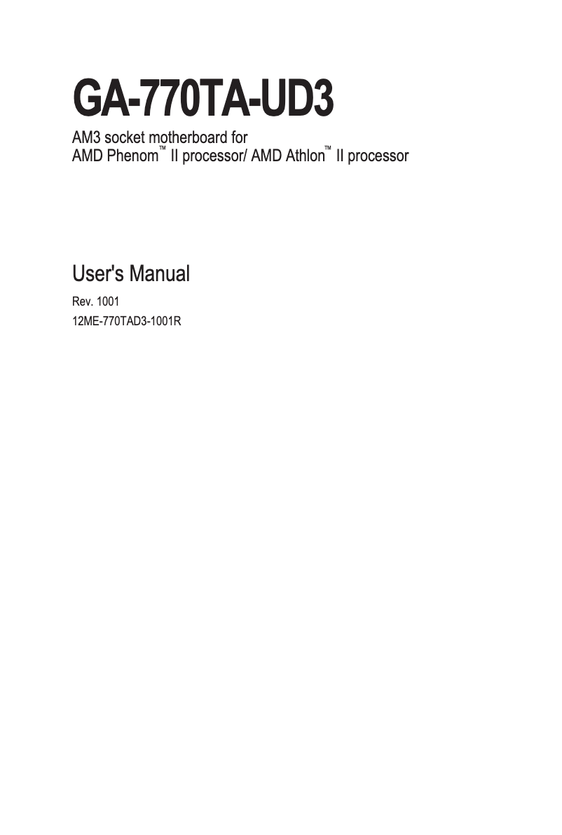 Image de la première page du manuel de l'appareil GA-770TA-U3