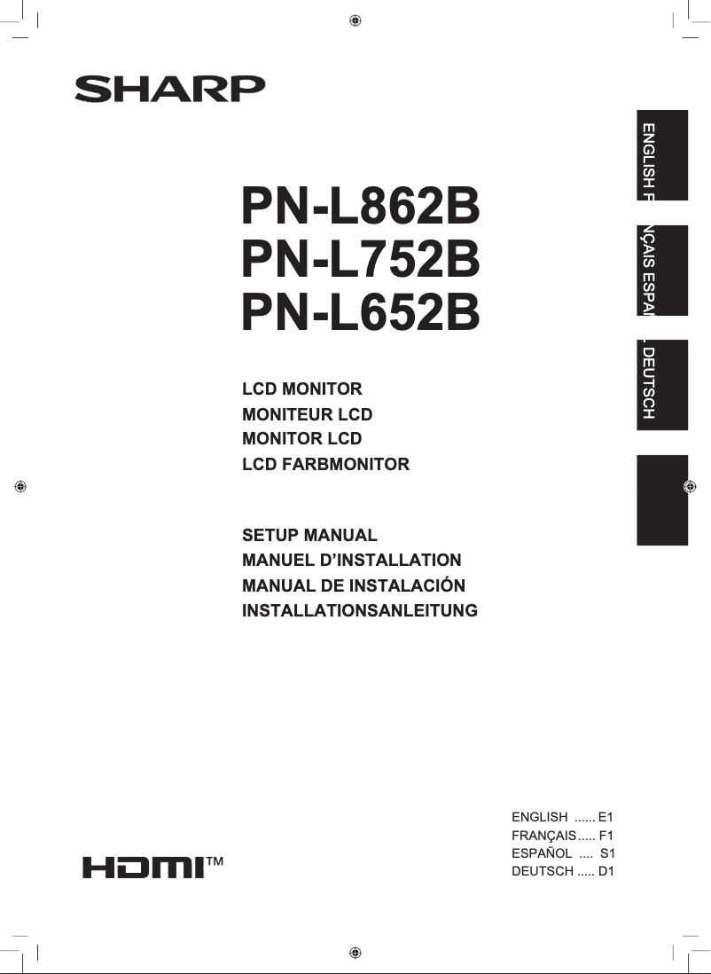 Page 1 de la notice Guide d'installation Sharp PN-L862B