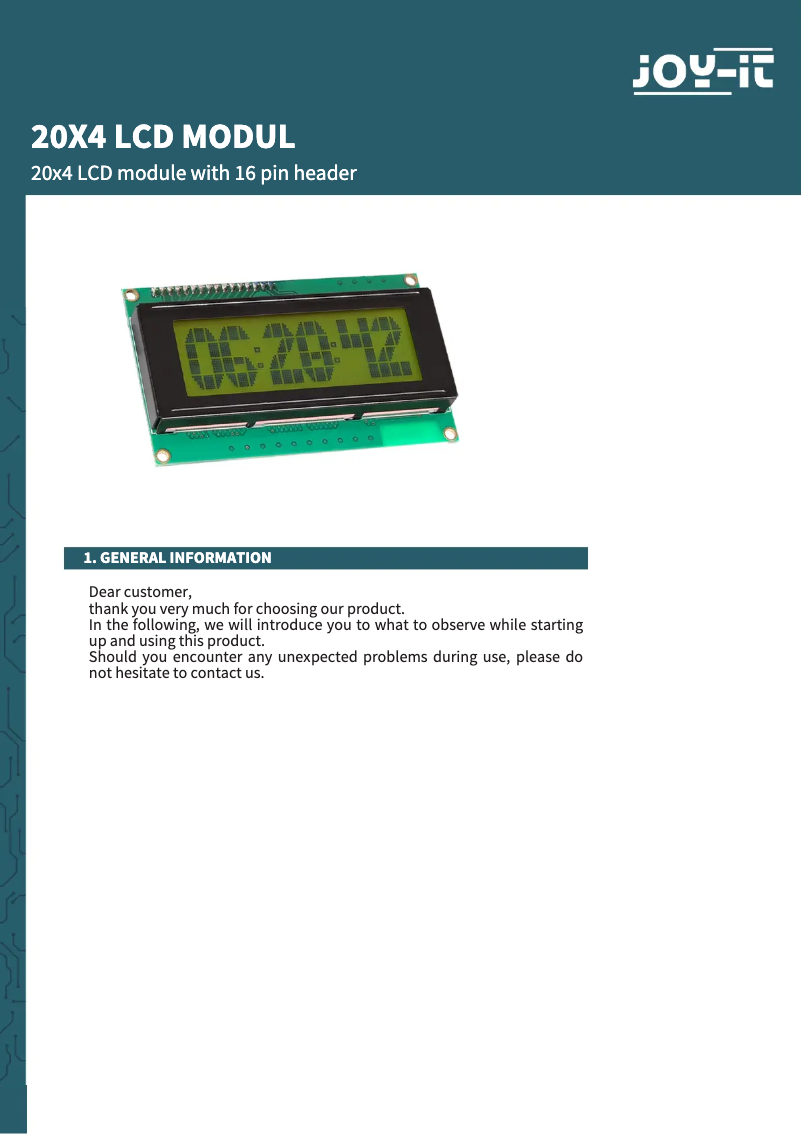 Image de la première page du manuel de l'appareil COM-LCD20x4