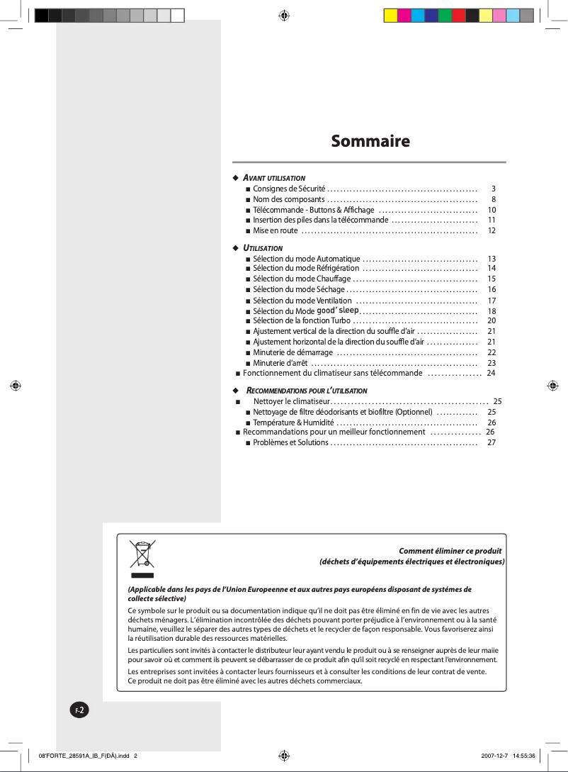 Page 1 de la notice Manuel utilisateur Samsung AQ18FC