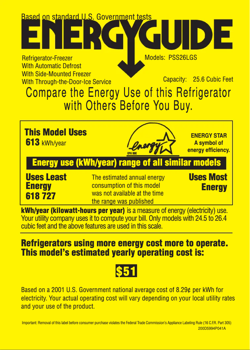 Page 1 de la notice Label énergétique GE Profile PSS26LGSBB