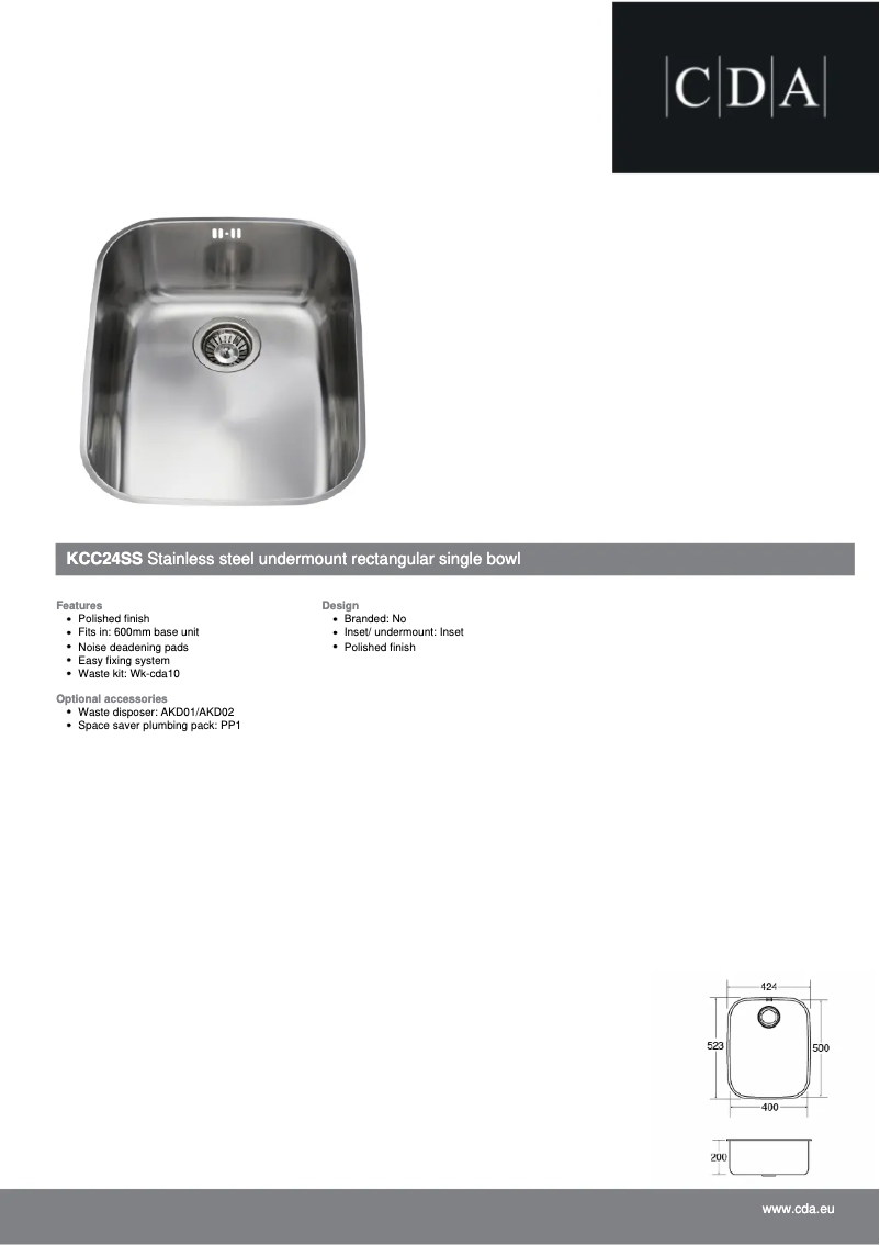 Page 1 de la notice Fiche technique CDA KCC24SS