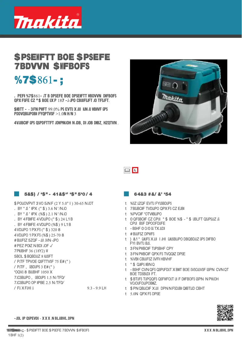 Page 1 de la notice Fiche technique Makita DVC861LZ