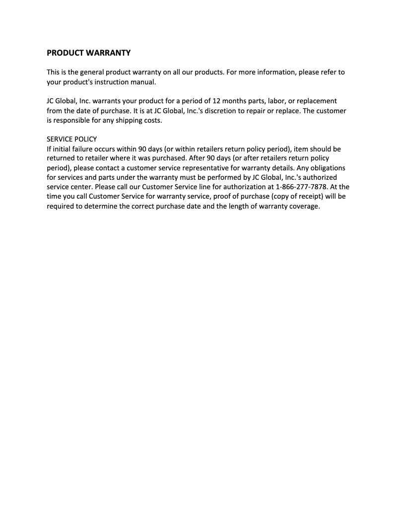 Page 1 de la notice Informations de garantie Ocean Breeze OBZ-06CR