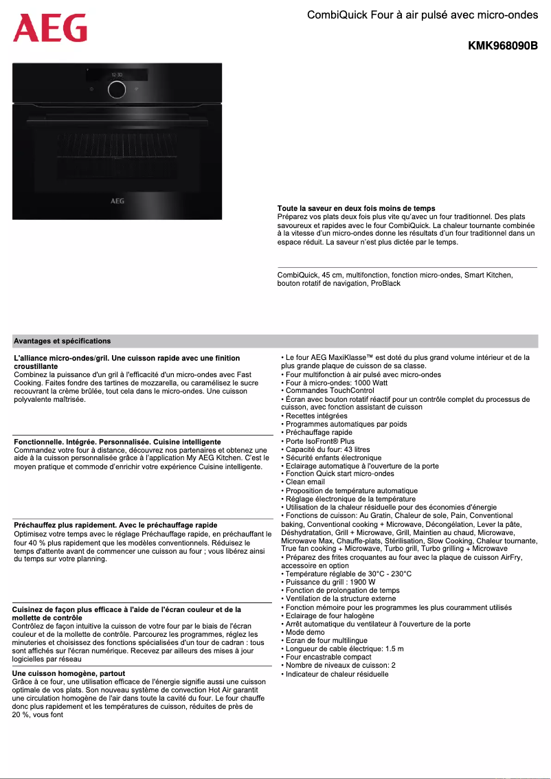 Página 1 del manual Ficha técnica AEG KMK968090B