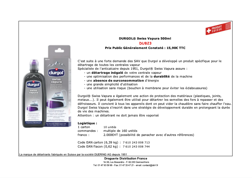 Page n°1 - Manuel utilisateur DURGOL Swiss Vapura