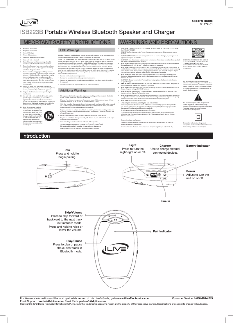 Page n°1 - Manuel utilisateur iLive ISB223B