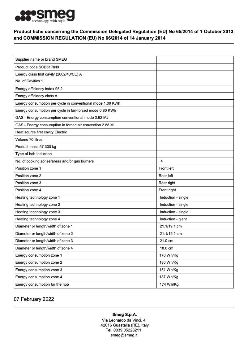 Page 1 de la notice Brochure Smeg SCB61PIN9