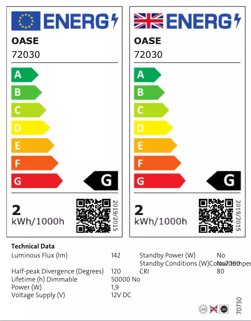 Page 1 de la notice Label énergétique Oase biOrb FLOW 15