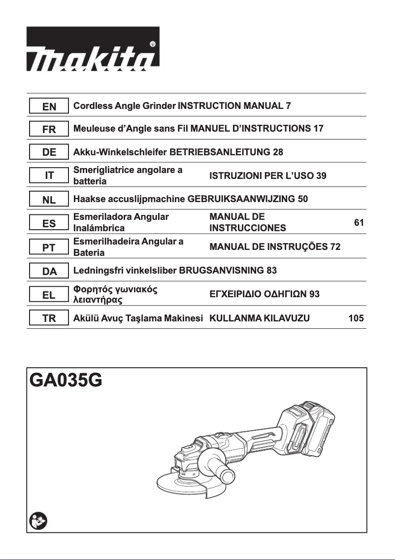 Page 1 de la notice Manuel utilisateur Makita GA035GZ