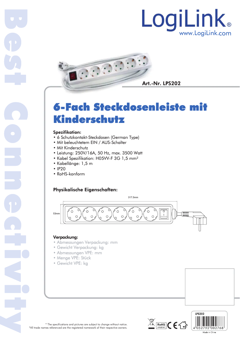 Page n°1 - Manuel utilisateur LogiLink LPS202