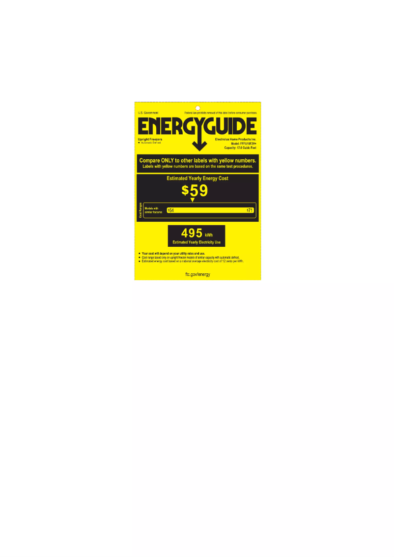 Page 1 de la notice Label énergétique Frigidaire FFFU18F2VW