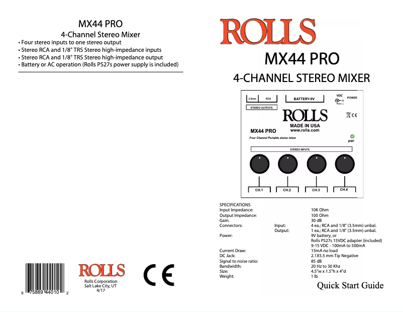 Page 1 de la notice Manuel utilisateur Rolls MX44 Pro