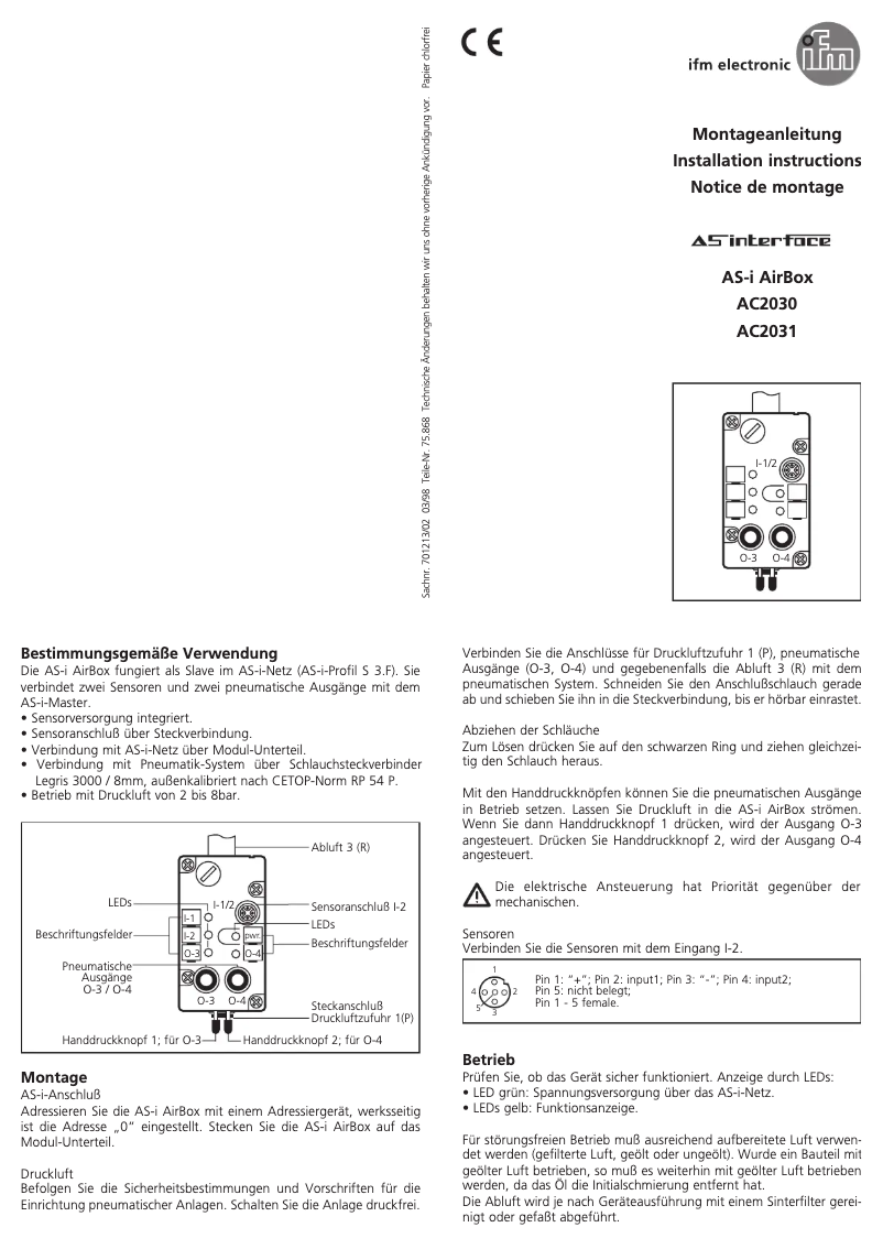 Page 1 de la notice Manuel utilisateur IFM AC2031
