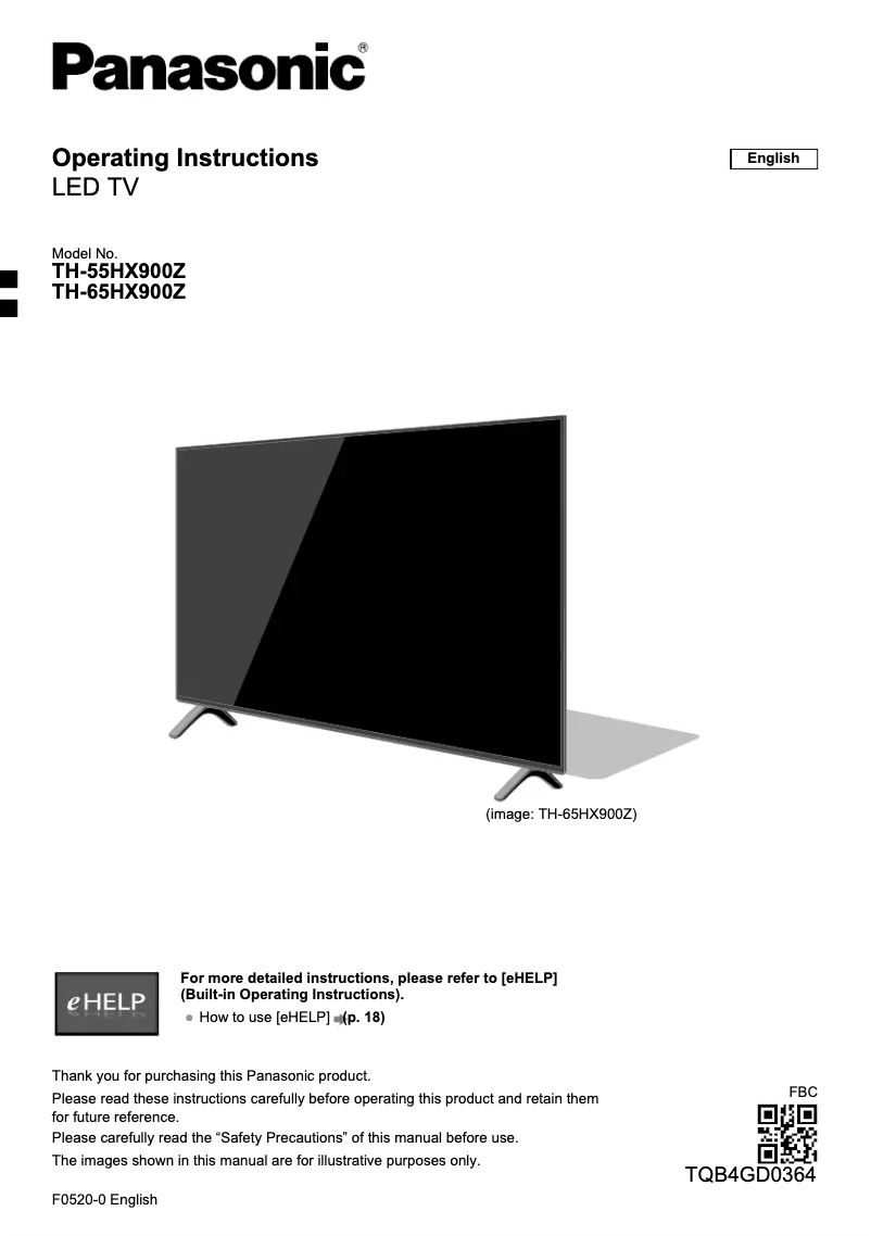 Image de la première page du manuel de l'appareil TH-55HX900Z