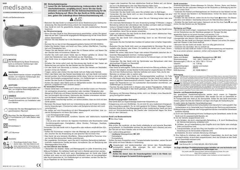 Page 1 de la notice Manuel utilisateur Medisana MC 200