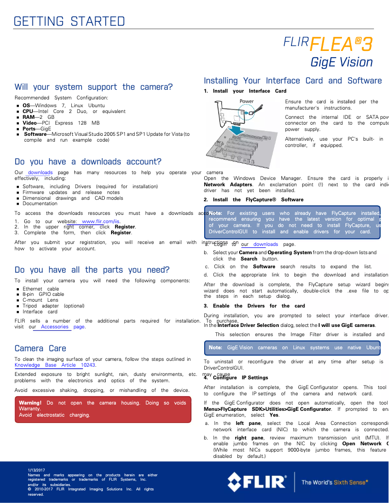 Page 1 de la notice Manuel utilisateur FLIR Flea3