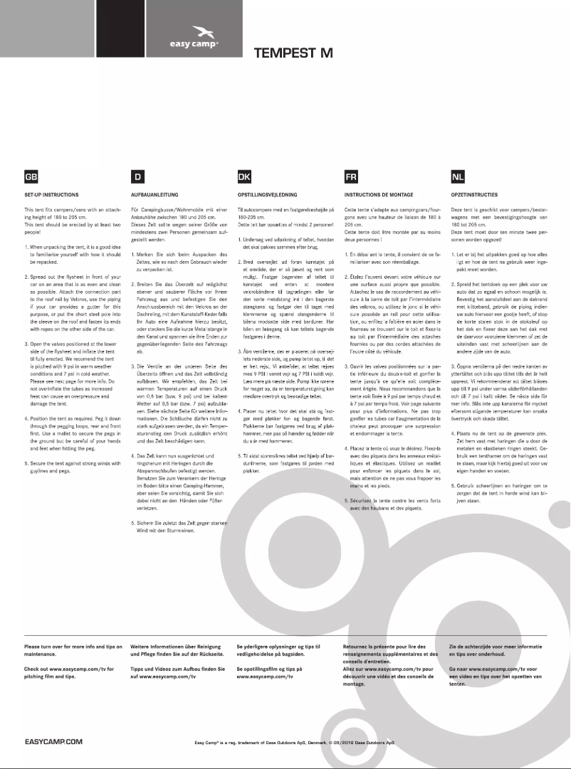 Page n°1 - Manuel utilisateur Easy Camp Tempest M