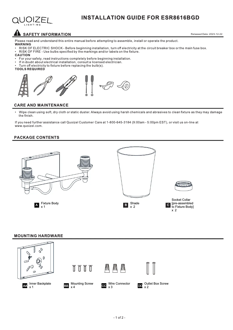 Imagen de la primera página del manual del dispositivo Esther ESR8616BGD