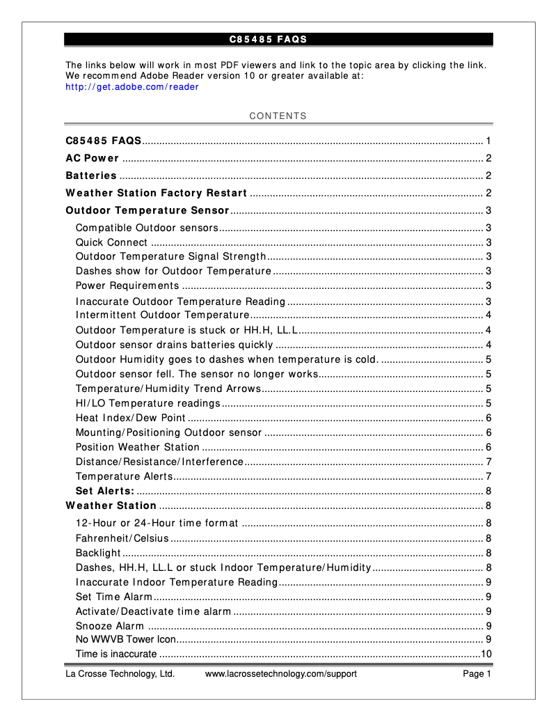Page n°1 - FAQ La Crosse Technology C85845