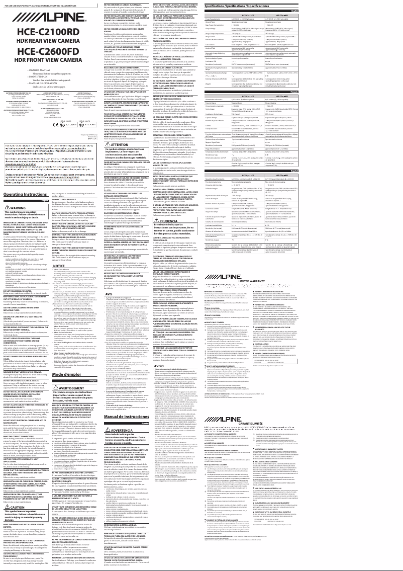 Page n°1 - Manuel utilisateur Alpine HCE-C2100RD-MHU