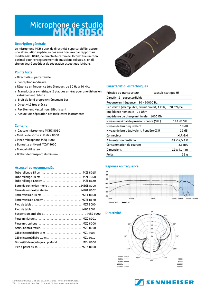 Page 1 de la notice Fiche technique Sennheiser MKH 8050