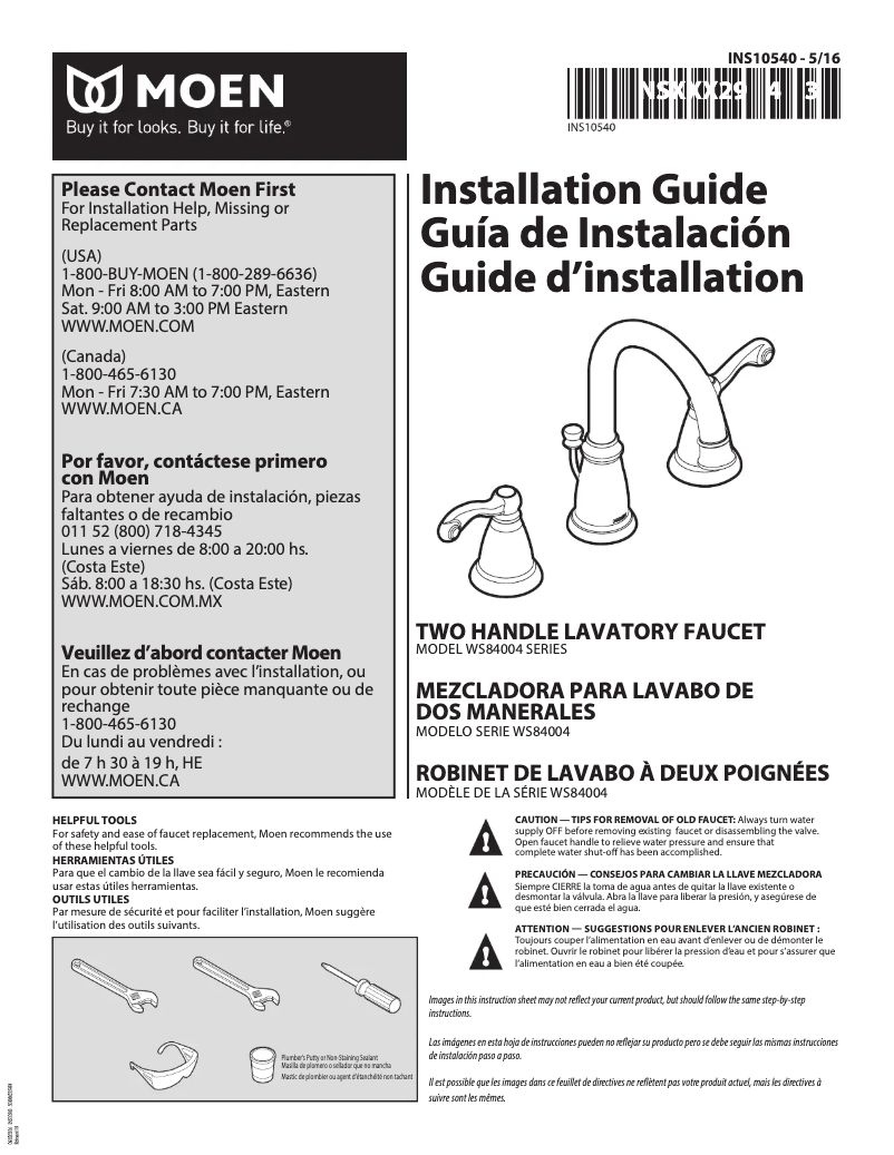 Page n°1 - Manuel utilisateur Moen WS84004