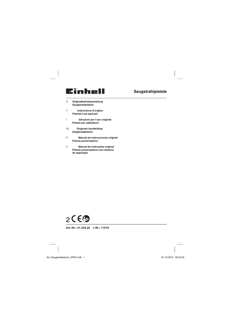 Page 1 de la notice Manuel utilisateur Einhell DSP 226 Abrasive Blaster