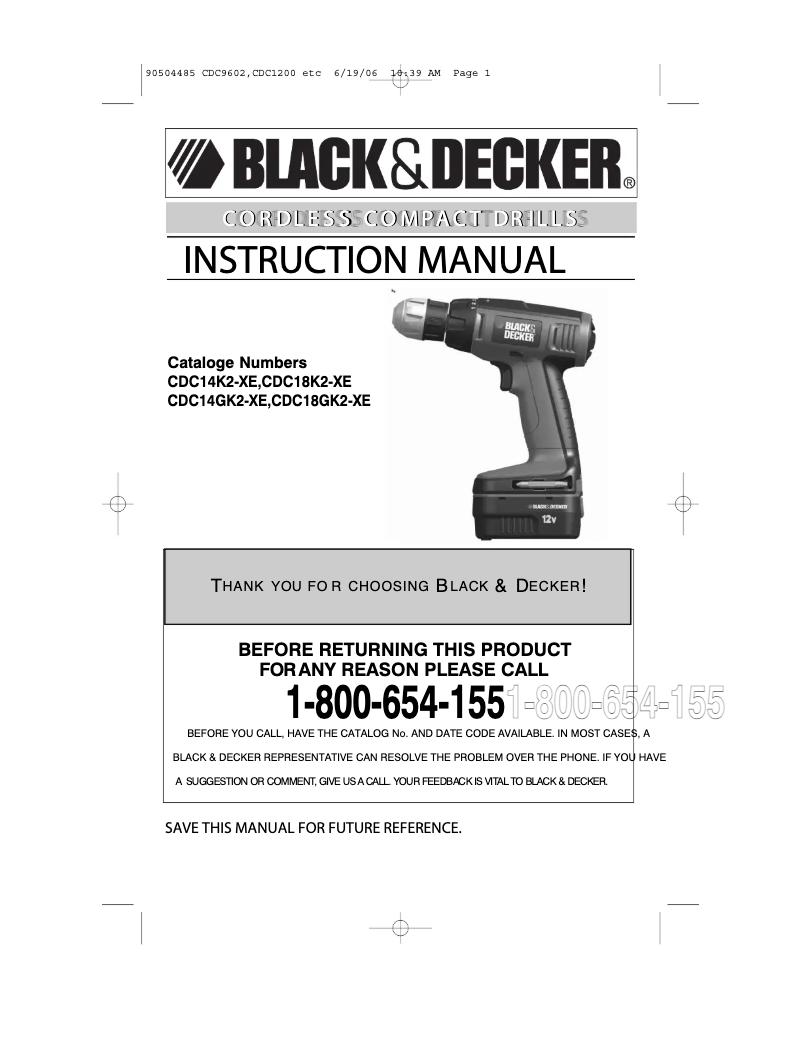 Page n°1 - Manuel utilisateur Black & Decker CDC18GK