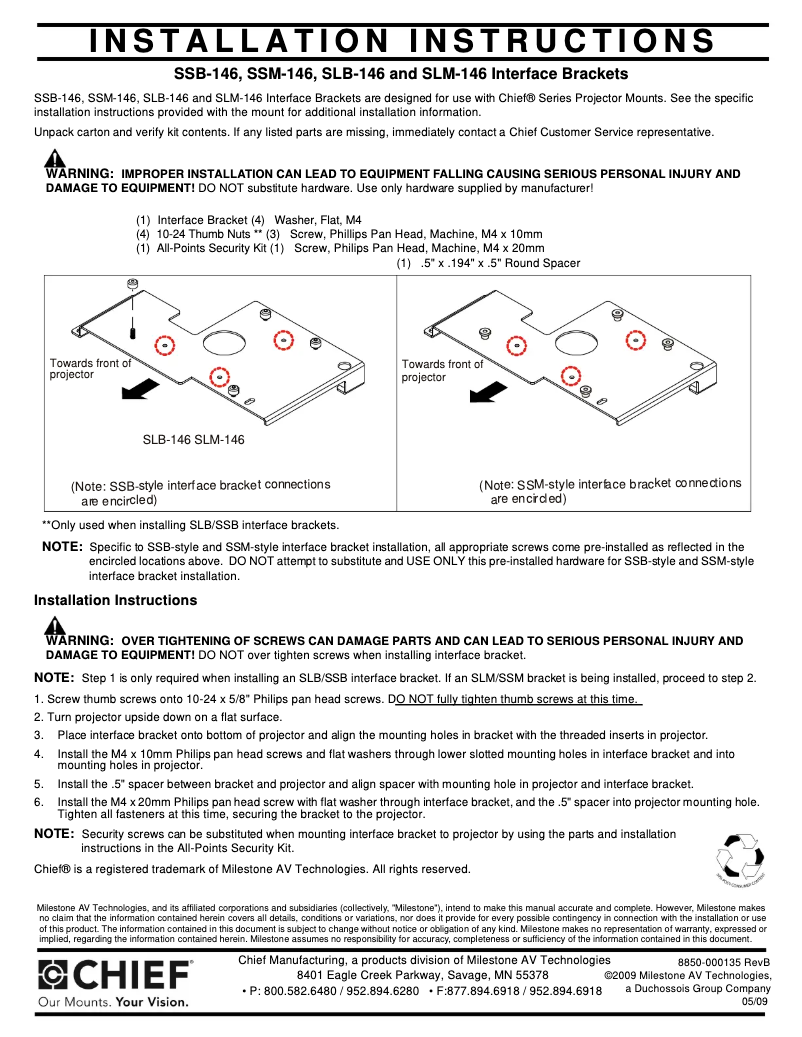 Page n°1 - Manuel utilisateur Chief SLM146