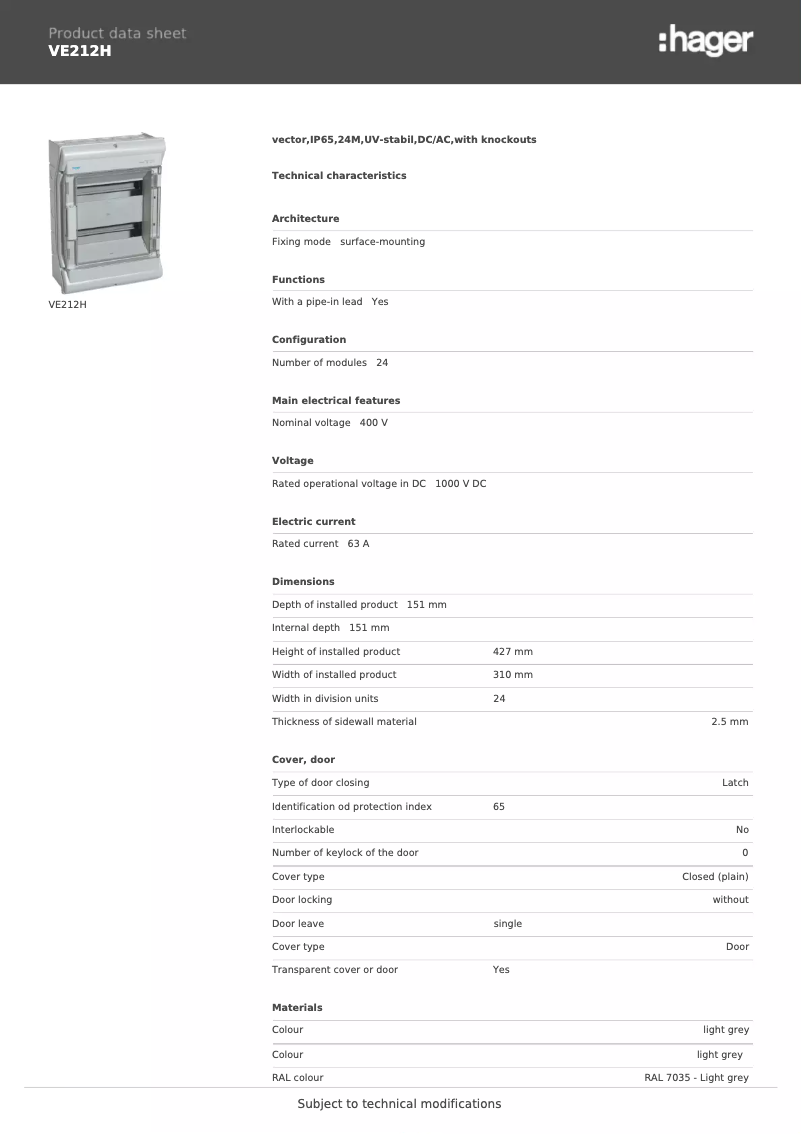Image de la première page du manuel de l'appareil VE212H