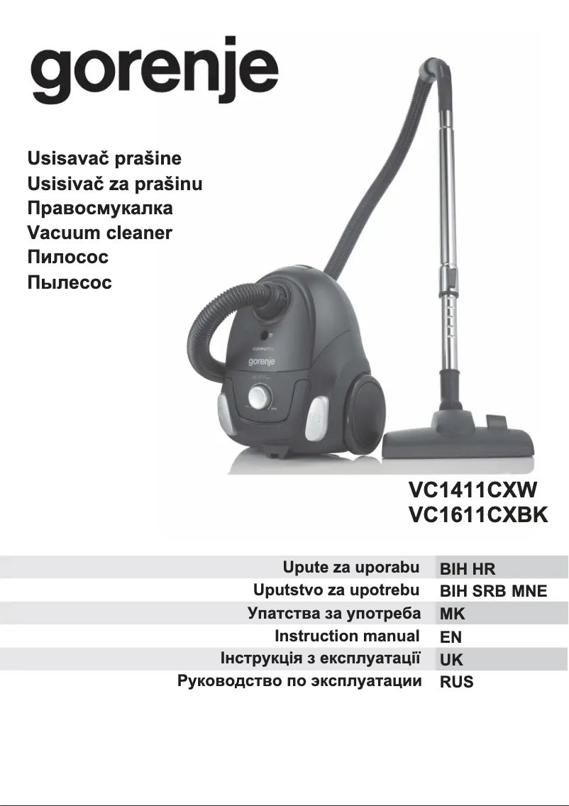 Page 1 de la notice Manuel utilisateur Gorenje VC1611CXBK