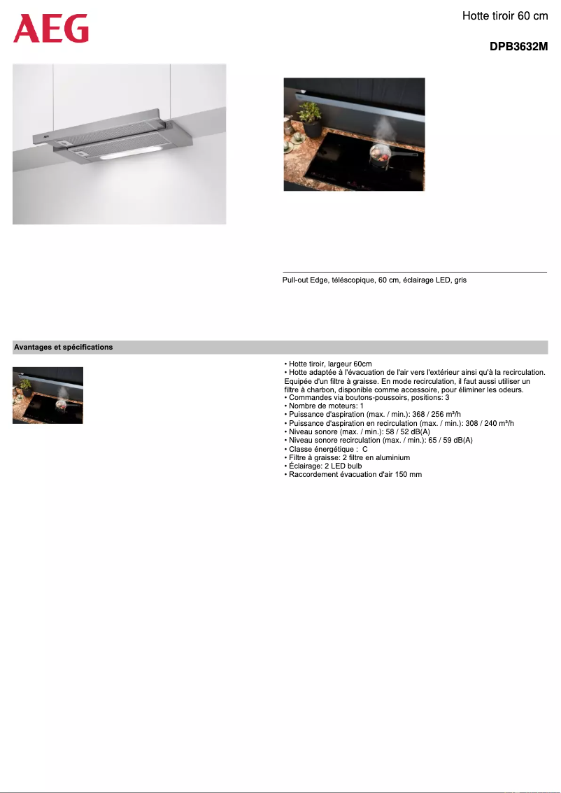 Página 1 del manual Ficha técnica AEG DPB3632M