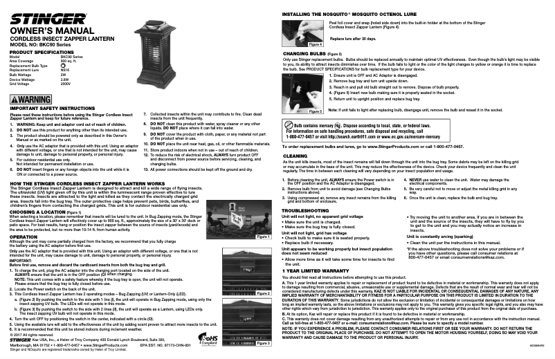 Page 1 de la notice Manuel utilisateur Stinger BKC90V2