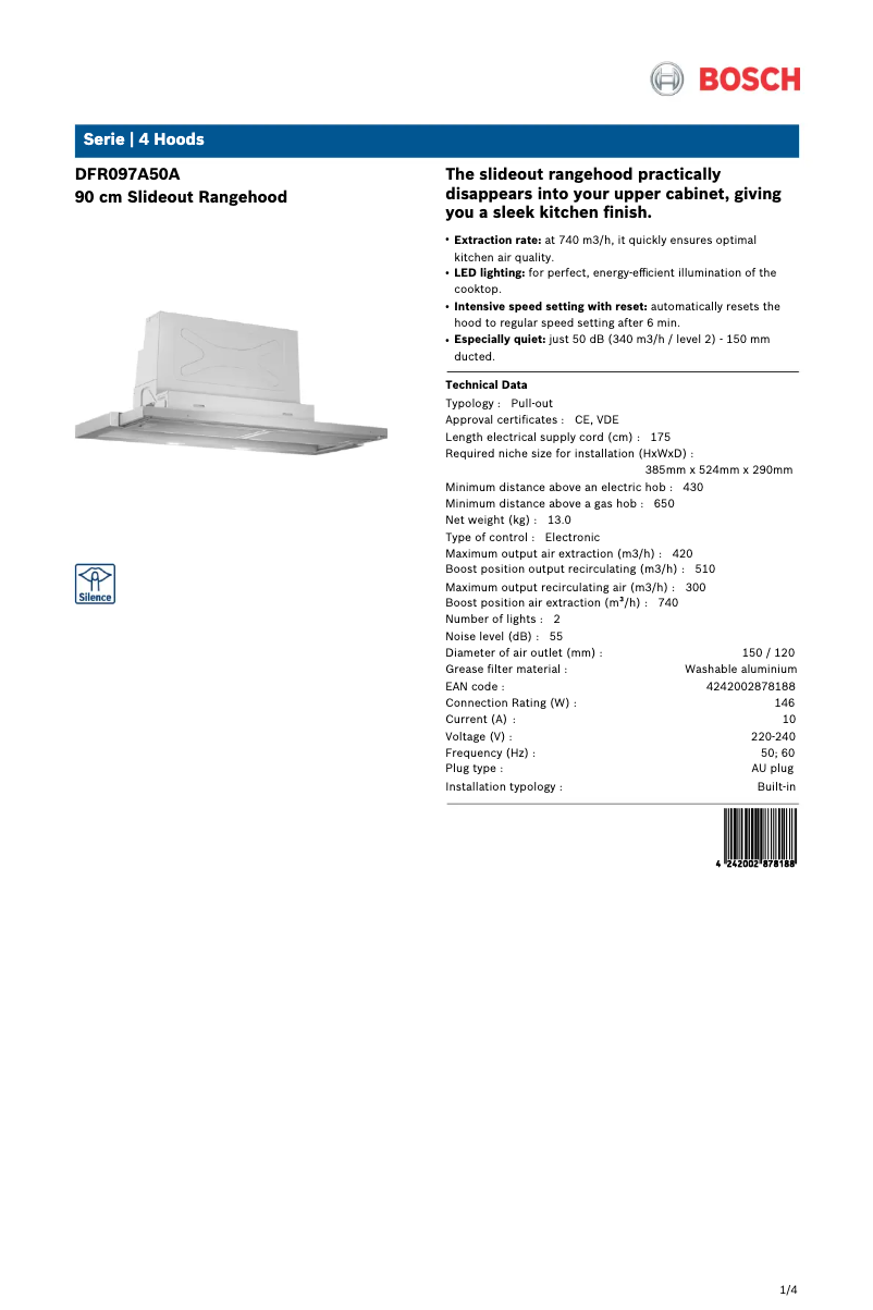 Page n°1 - Fiche technique Bosch DFR097A50A
