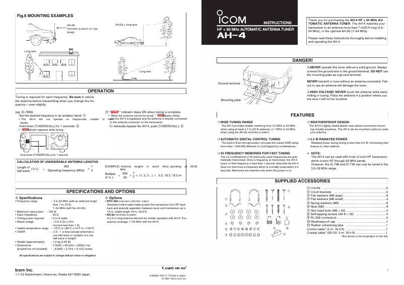 Page n°1 - Manuel utilisateur ICOM AH-4