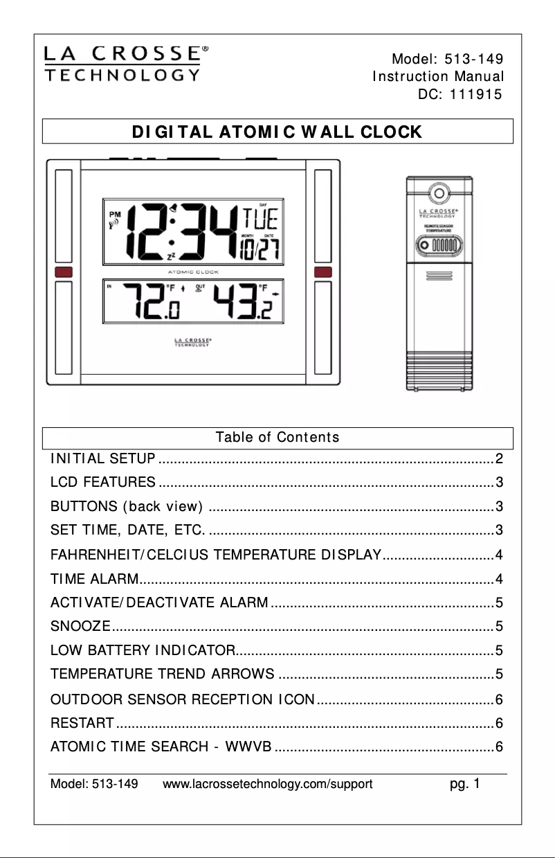 Page 1 de la notice Manuel utilisateur La Crosse Technology 513-149