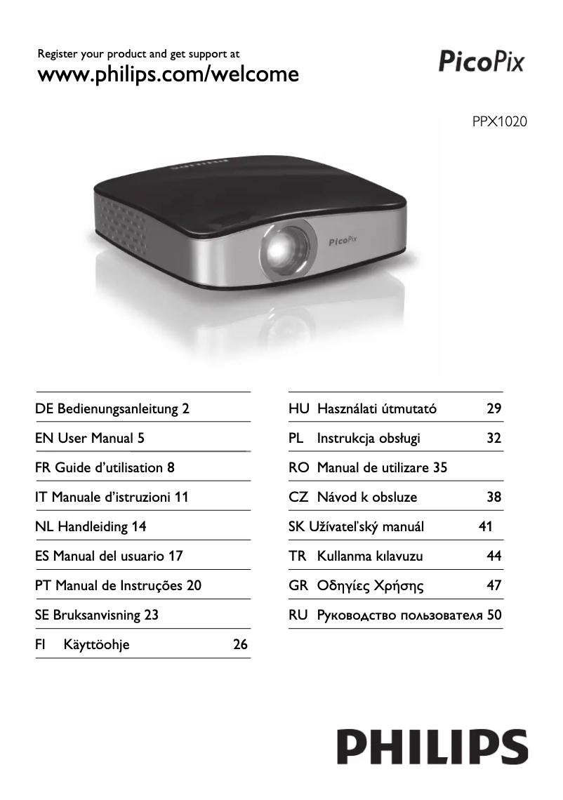 Page 1 de la notice Mode d'emploi Philips PicoPix PPX1020