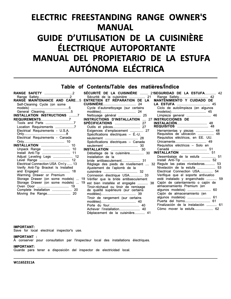 Imagen de la primera página del manual del dispositivo WFE535S0LS
